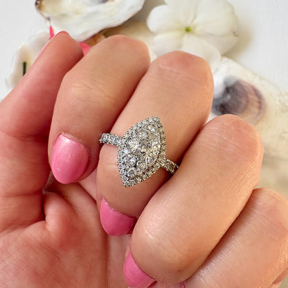 Vintage 18ct White Gold 0.95ct Diamond Marquise Cluster Ring