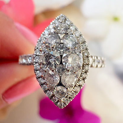 Vintage 18ct White Gold 0.95ct Diamond Marquise Cluster Ring