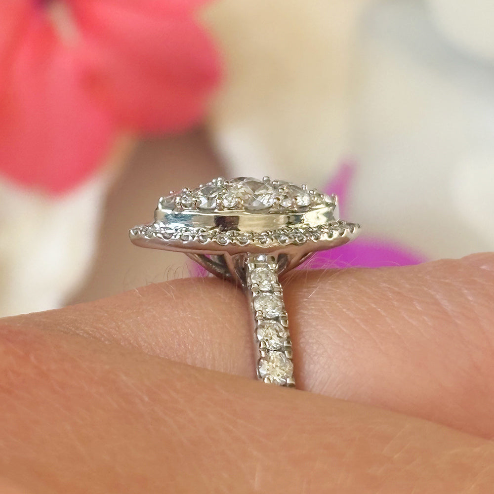 Vintage 18ct White Gold 0.95ct Diamond Marquise Cluster Ring