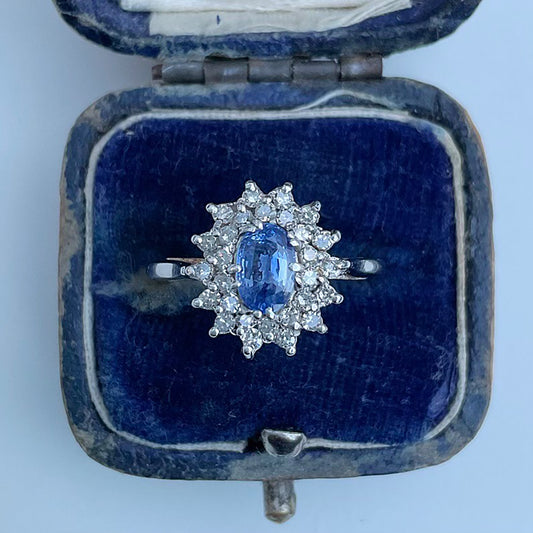 Vintage 1989 Sapphire & Diamond Cluster Ring