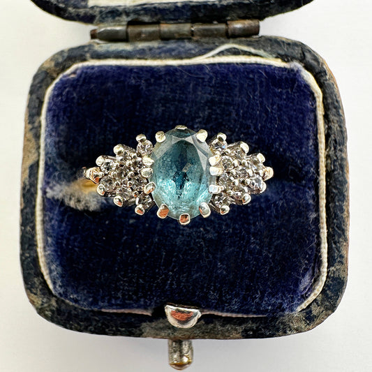 1989 Vintage Topaz & Diamond Cluster Ring