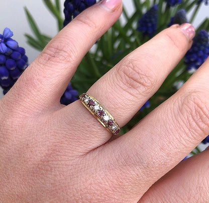 1987 Vintage Ruby & Diamond Half Eternity Band Ring