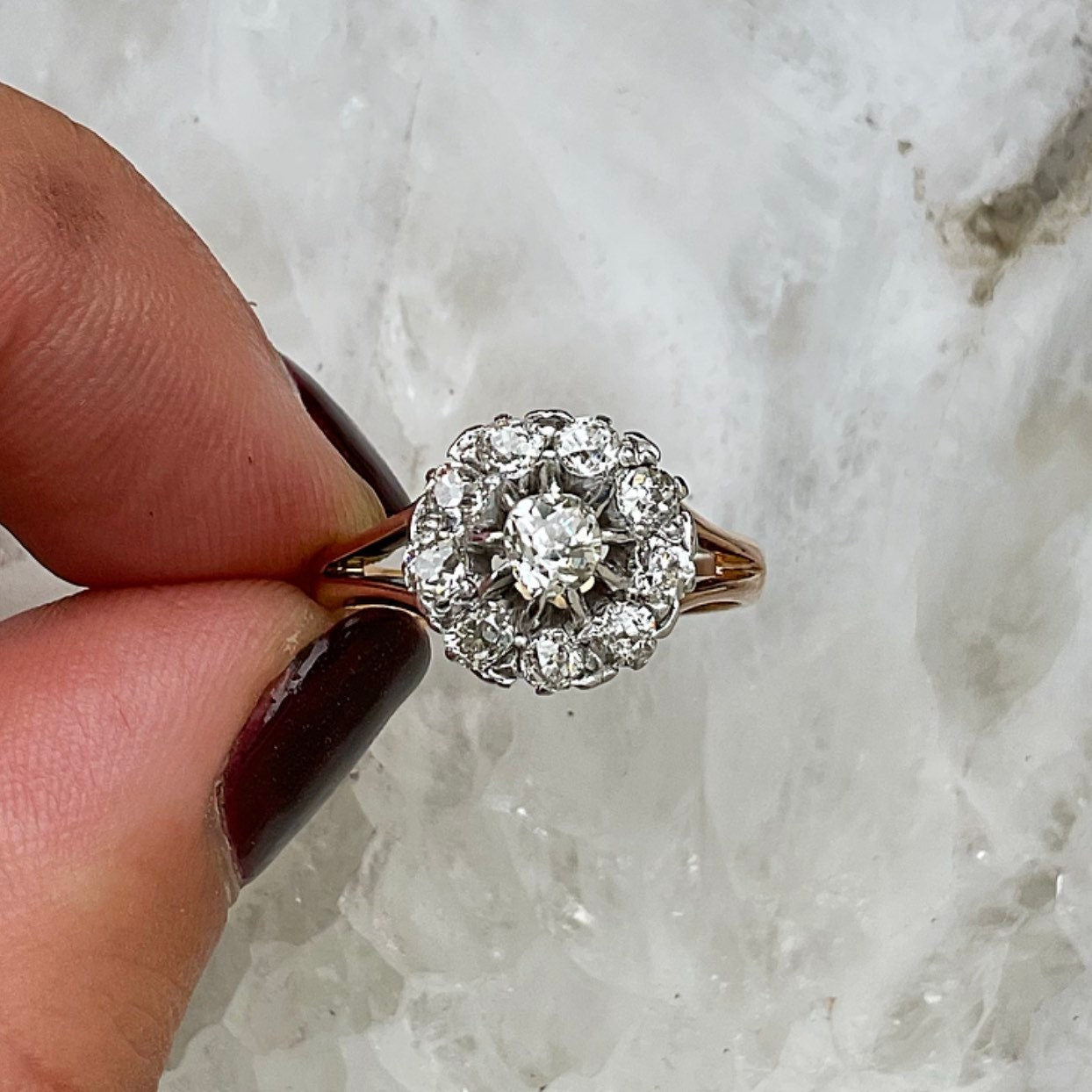 Victorian Antique Diamond Cluster Engagement Ring