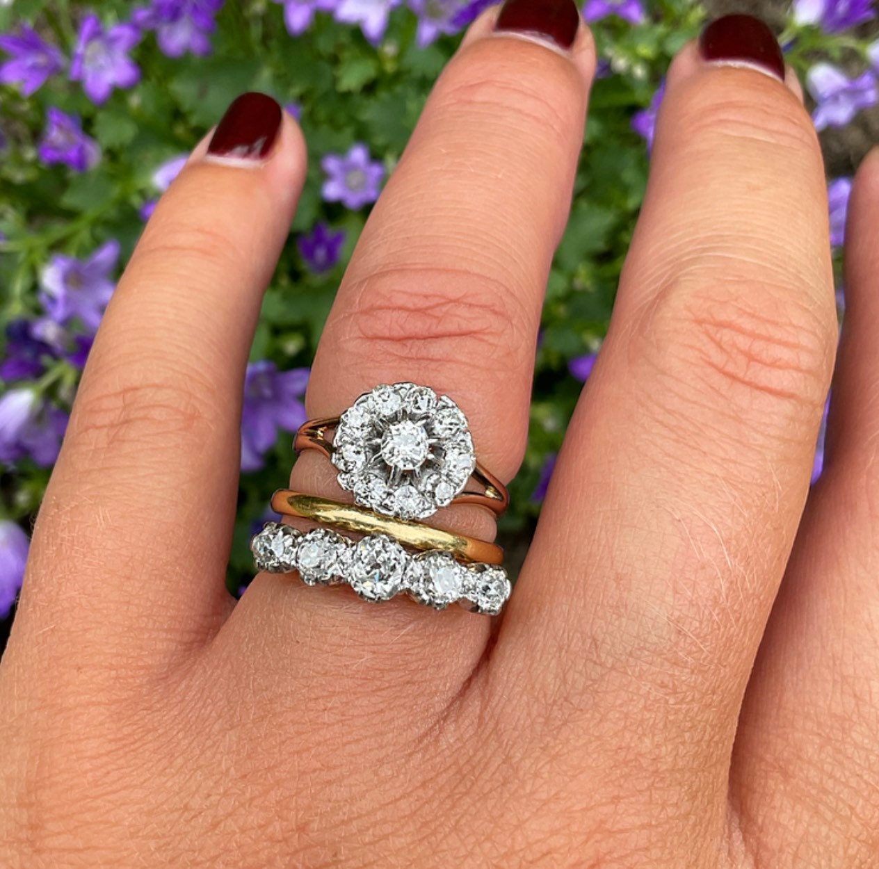 Victorian Antique Diamond Cluster Engagement Ring