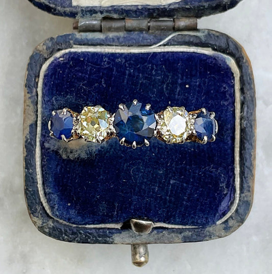 Early 20th Century Antique Sapphire & Diamond Five Stone Ring