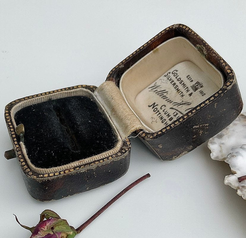 Antique Brown Leather Victorian Ring Box