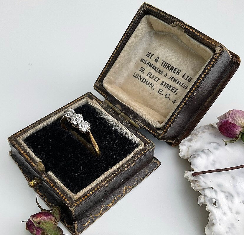 Antique Brown Leather Ring Box