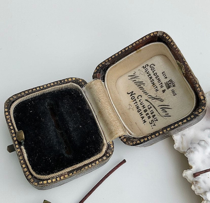 Antique Brown Leather Victorian Ring Box