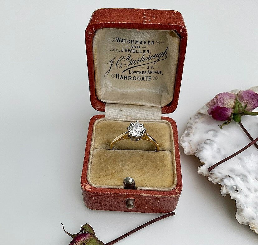 Antique Tan Leather Ring Box